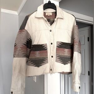 Listicle Aztec Corduroy Jacket Cream/Pink/Gray Small